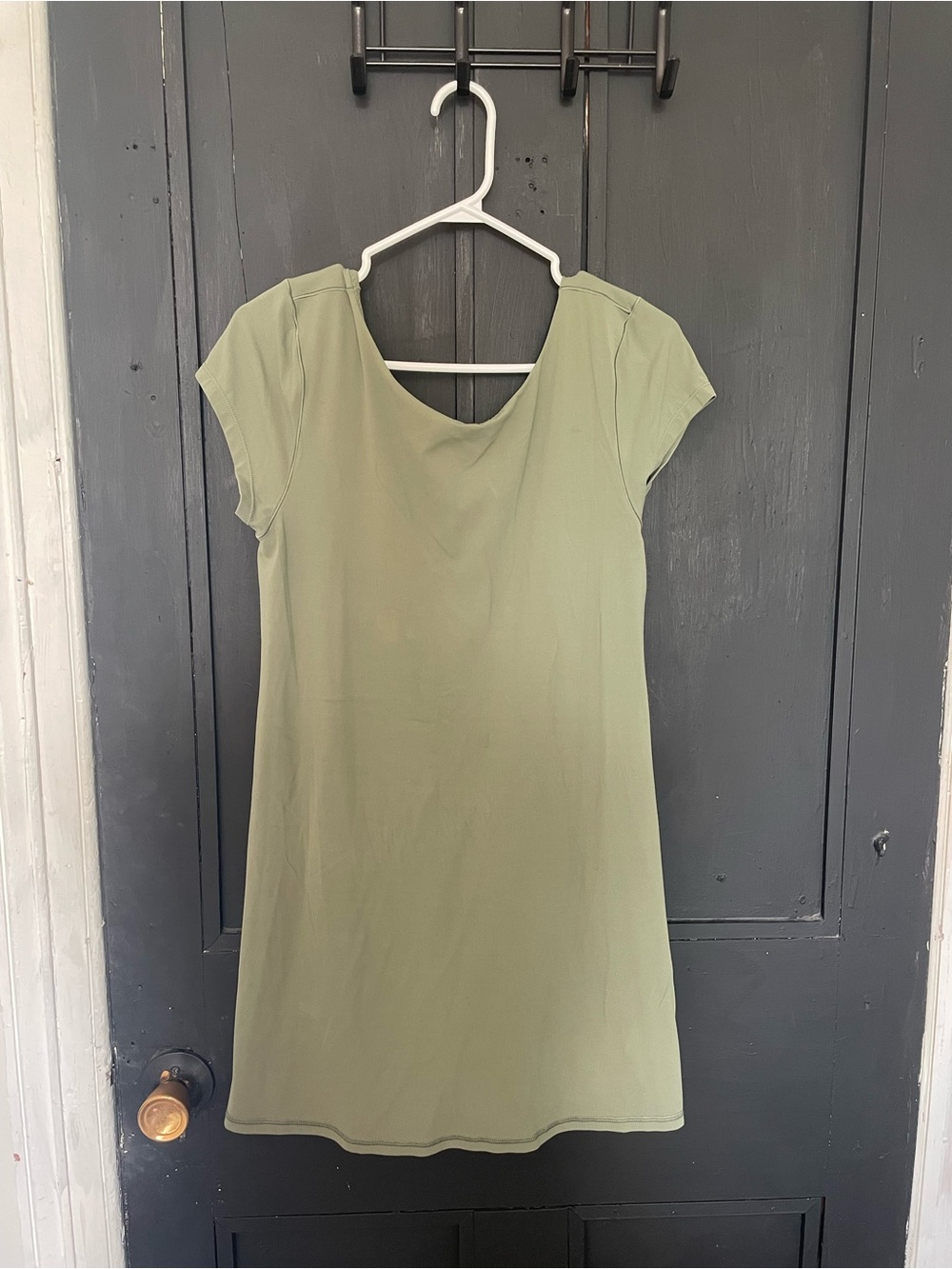 aerie Olive Green Backless Short-Sleeve Shift built in shorts Dress